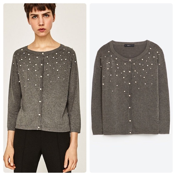 NWT Zara Knit Pearl Sweater - Picture 1 of 5